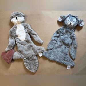 Slumberkins Snugglers Lot Ibex And Otter With Heart Loveys Flat Plush